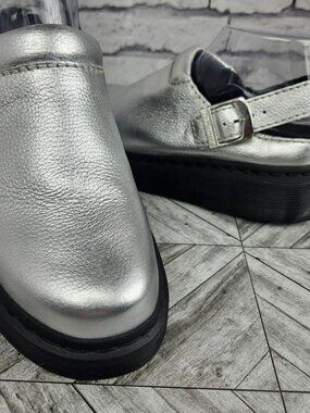 Dr. Martens Laketen Silver Metallic Slingback Clogs Womens 8 Punk Casual